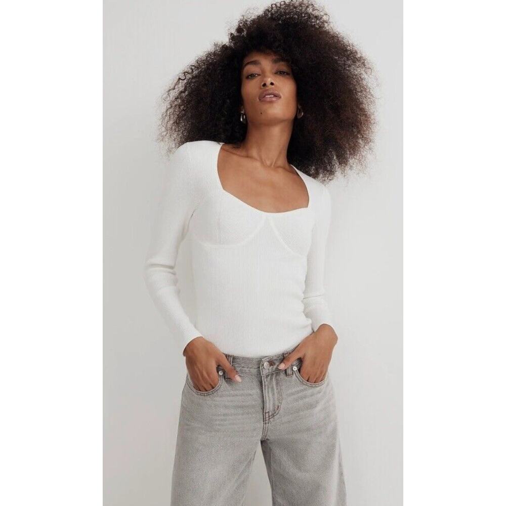 NWT FLAW MADEWELL Wide Rib Sweater Size XXS Scoop-Neck Long-Sleeve MSRP $45